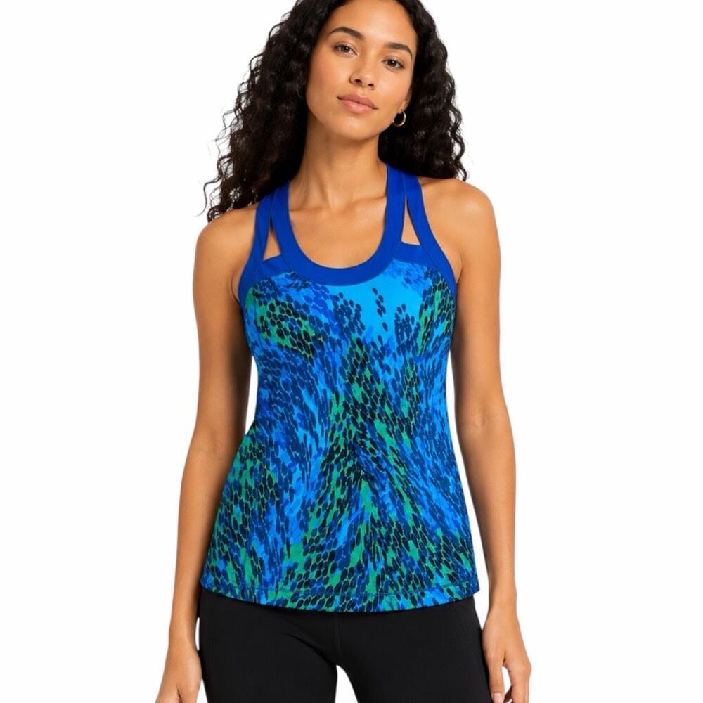 ALO Women’s Blue Green Animal Print Racerback Athletic Tank Top Size Medium
